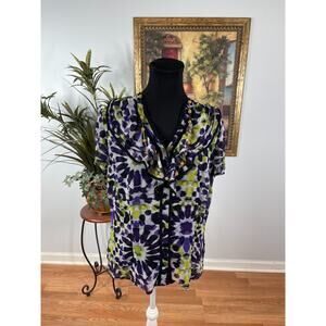 East 5th Blouse Top Women's Large Purple Tie Dye Whimsigoth Bohemian Maximalist